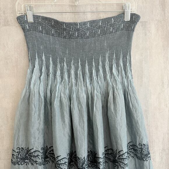 Lapis Anthropologie Dress One Size Maxi Blue Smocked Organza Boho Strapless - Picture 9 of 16